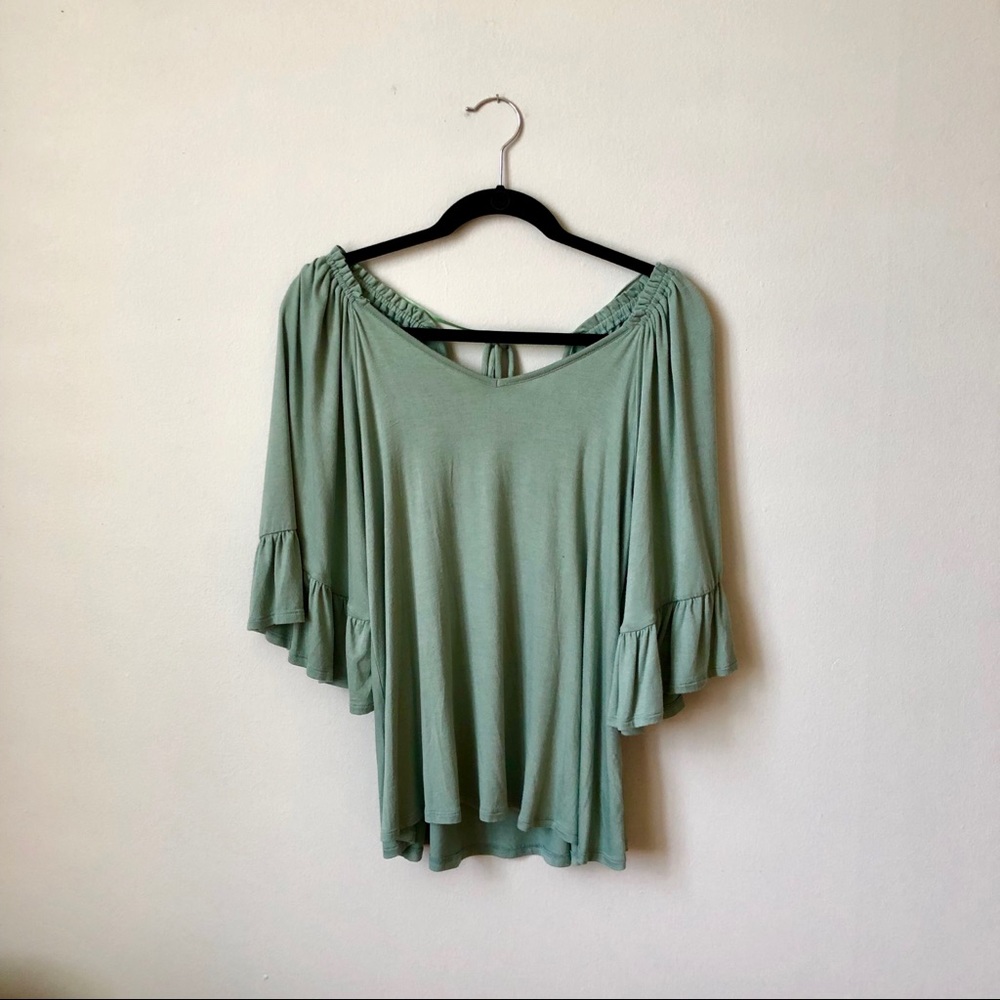 BOBEAU NWT Sage Green Ruffle Hi Lo Top